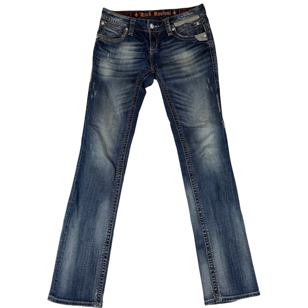 Rock Revival Gwen‎ Easy Straight Blue Jeans Womens 28 32x35 Embellished
